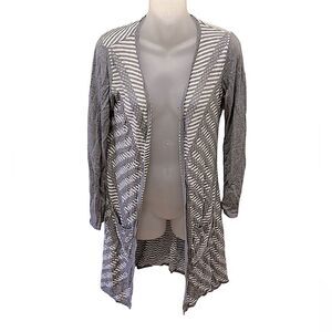 Belldini Duster Sweater Long Length Gray Stripe Light Medium M